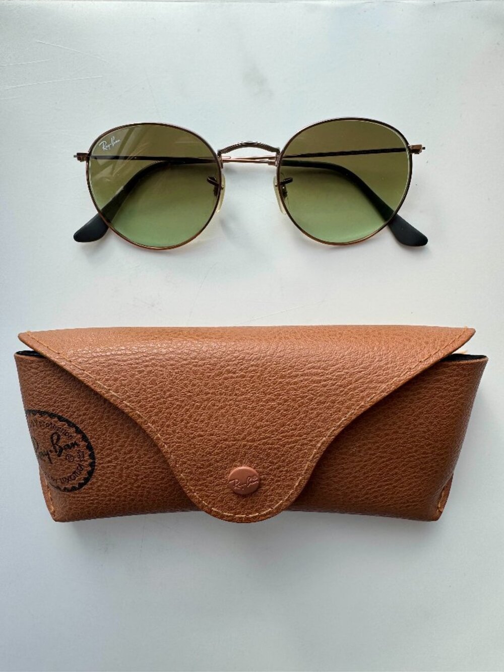 Ray-Ban Sunglasses RB3447 ROUND METAL 9002/A6 Bronze Copper with Green Gradient